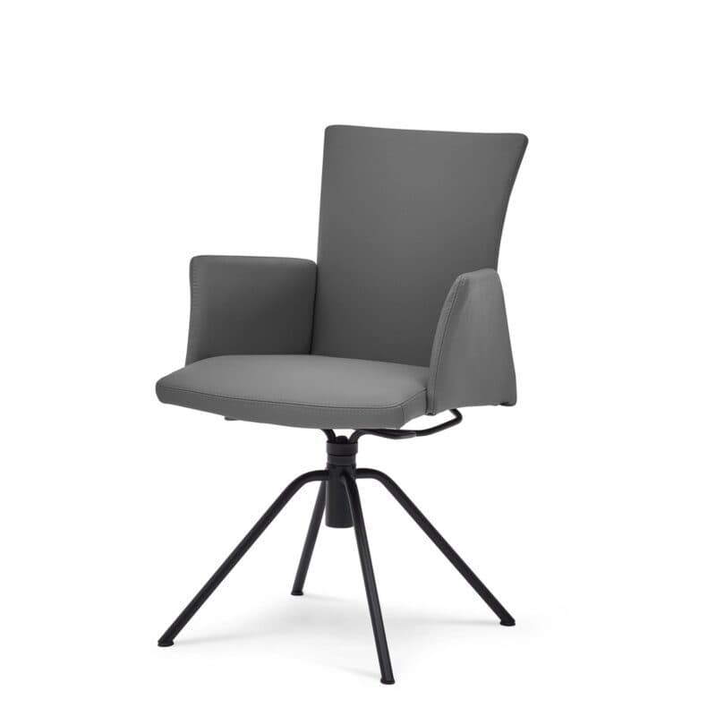 Musterring Helmond 6710 Drehstuhl Leder Toledo anthrazit Rundrohr Edelstahl schwarz Freisteller schräg