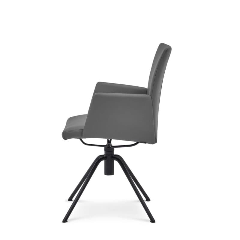 Musterring Helmond 6710 Drehstuhl Leder Toledo anthrazit Rundrohr Edelstahl schwarz Freisteller Seitenansicht