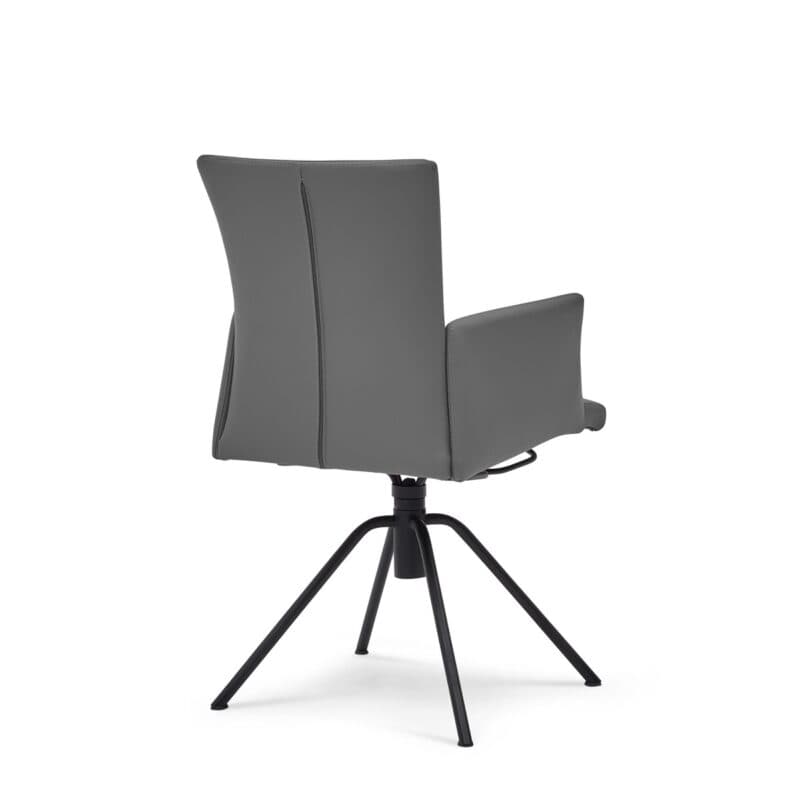 Musterring Helmond 6710 Drehstuhl Leder Toledo anthrazit Rundrohr Edelstahl schwarz Freisteller von hinten