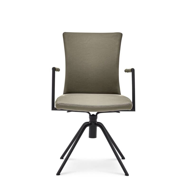 Musterring Helmond 6720 Drehstuhl Leder Granada moss Rundrohr Edelstahl schwarz Freisteller frontal