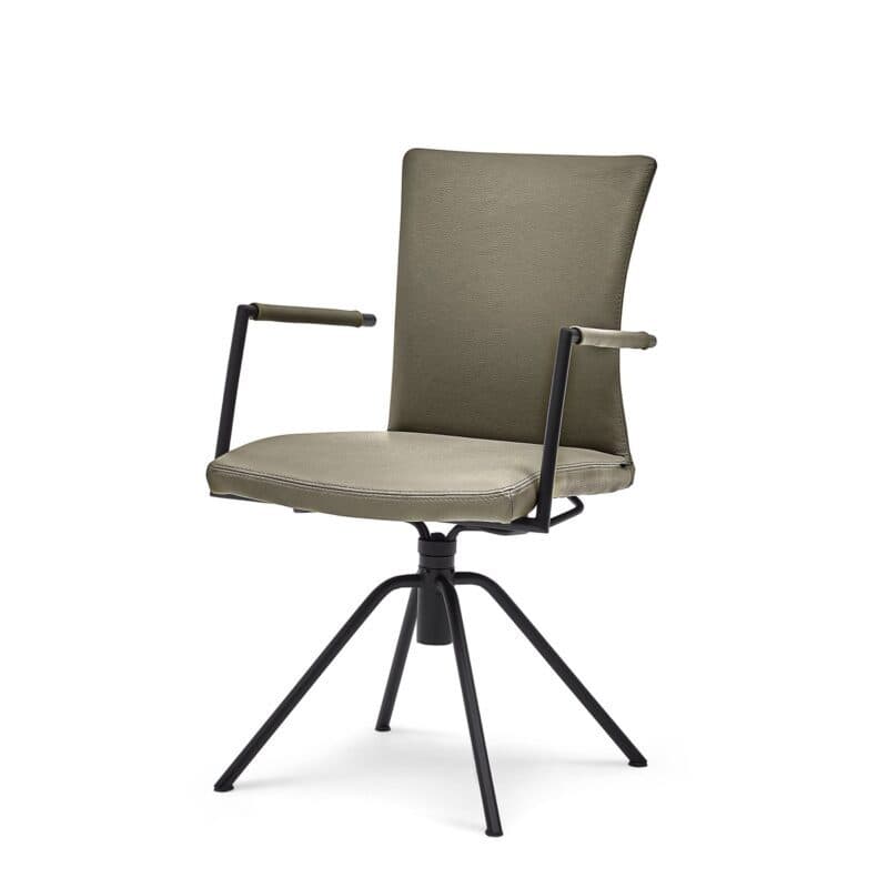 Musterring Helmond 6720 Drehstuhl Leder Granada moss Rundrohr Edelstahl schwarz Freisteller schräg