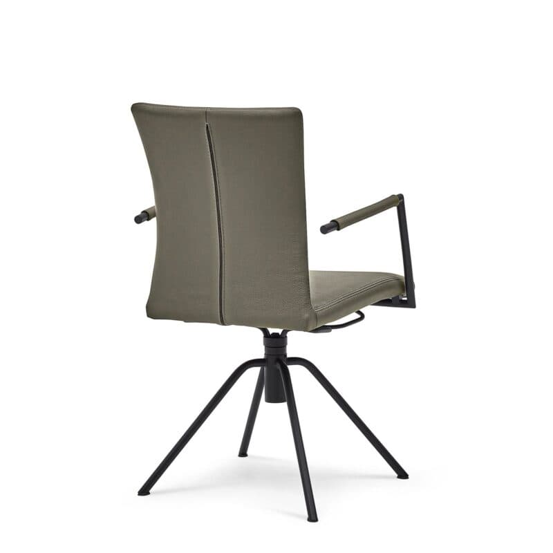 Musterring Helmond 6720 Drehstuhl Leder Granada moss Rundrohr Edelstahl schwarz Freisteller von hinten