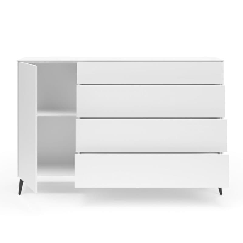 Musterring Riverside Sideboard Breite 169 cm ice white matt Metallfüße schwarzgrau Freisteller frontal geöffnet