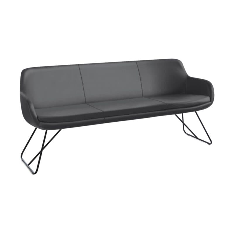 Musterring Tavia Polsterbank Breite 180 cm Leder Florenz dunkelgrau Schlittengestell Eisen schwarz Freisteller schräg