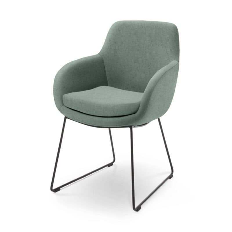 Musterring Tavia Schalensessel Bezug Florida aqua Schlittengestell Eisen schwarz Freisteller schräg