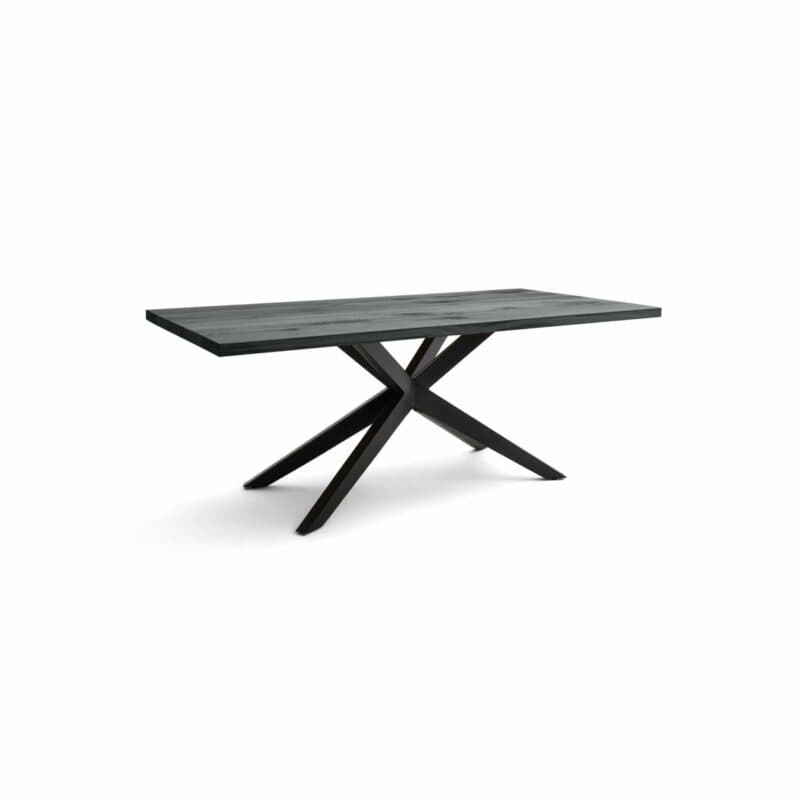 Musterring Tiama Esstisch Barock-Eiche schwarz gebürstet lackiert Sterngestell Eisen schwarz Freisteller schräg