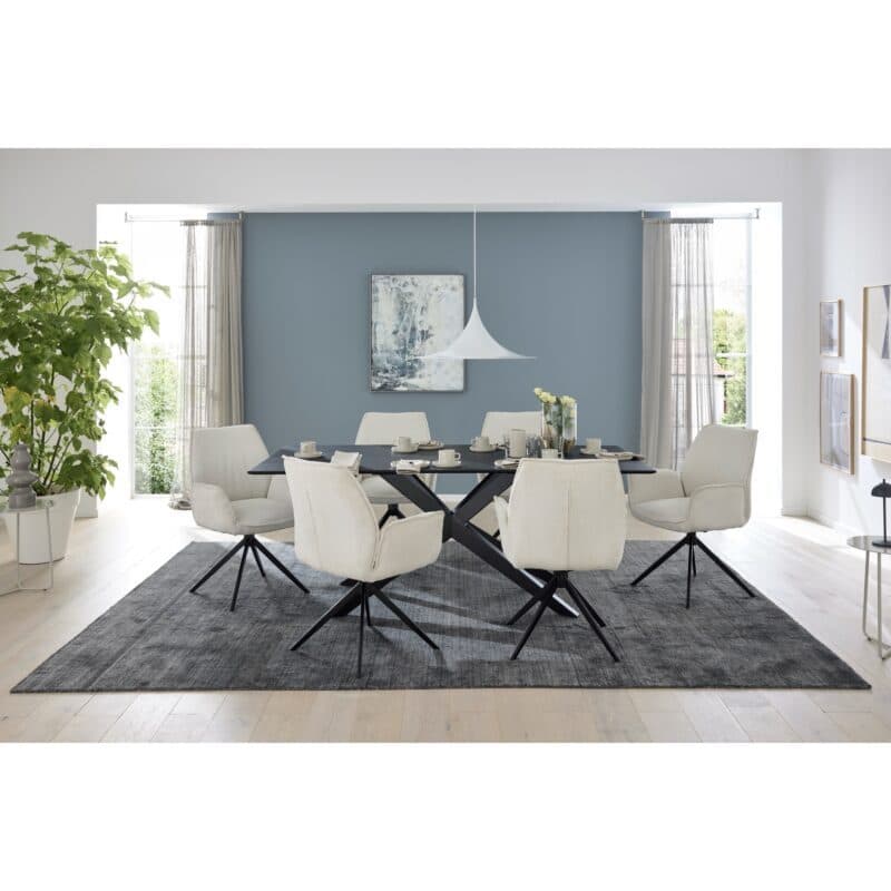 Musterring Tiama Sitzgruppe mit Tisch in Schwarz und Stühlen mit Cordbezug