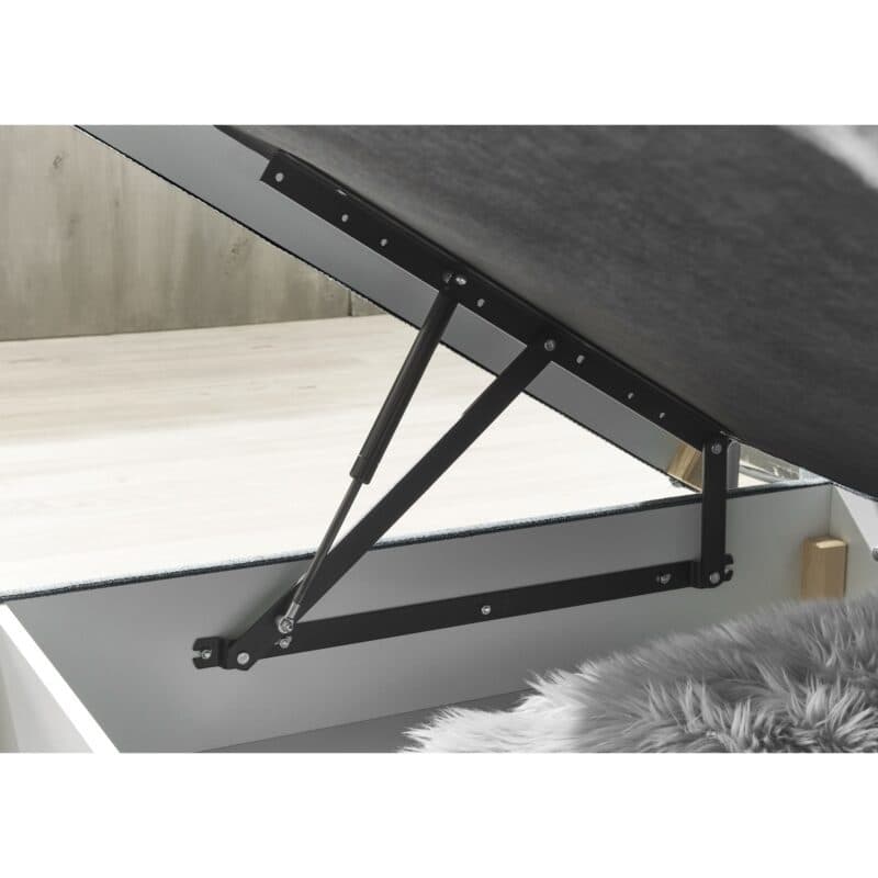 set one by Musterring Fairfield Boxspringbett Glow anthrazit Kopfteil 03 Box B Detailbild Bettkasten offen Gasdruckfeder