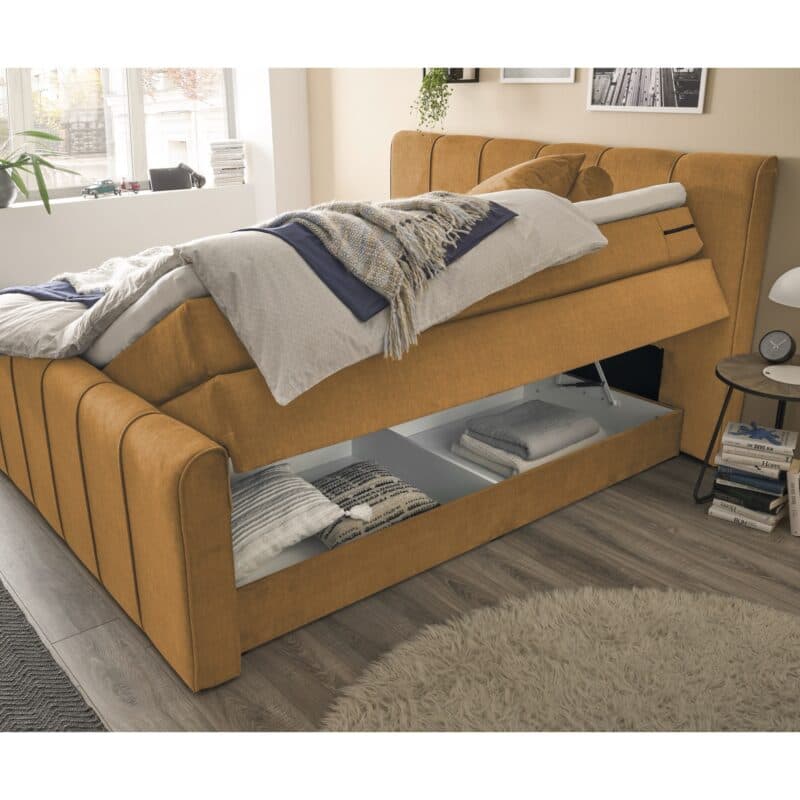 set one by Musterring Fairfield Boxspringbett Vogue amber Kopfteil 02 Box C Detailbild Bettkasten rechts offen