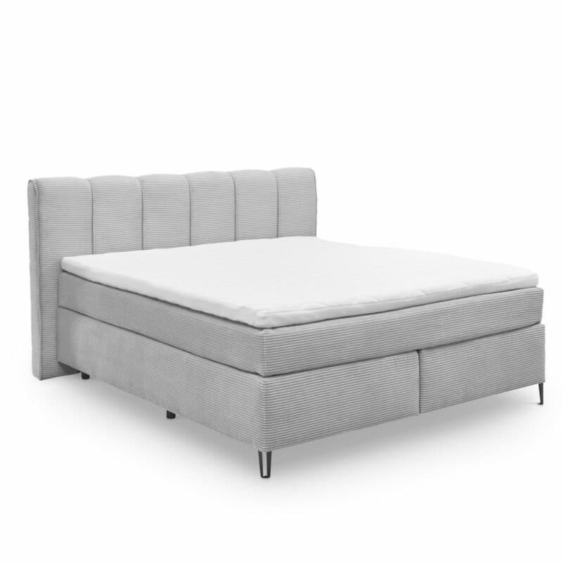 set one by Musterring Fairfield Boxspringbett Zoom dove Kopfteil 02 Box A Freisteller seitlich mit Topper