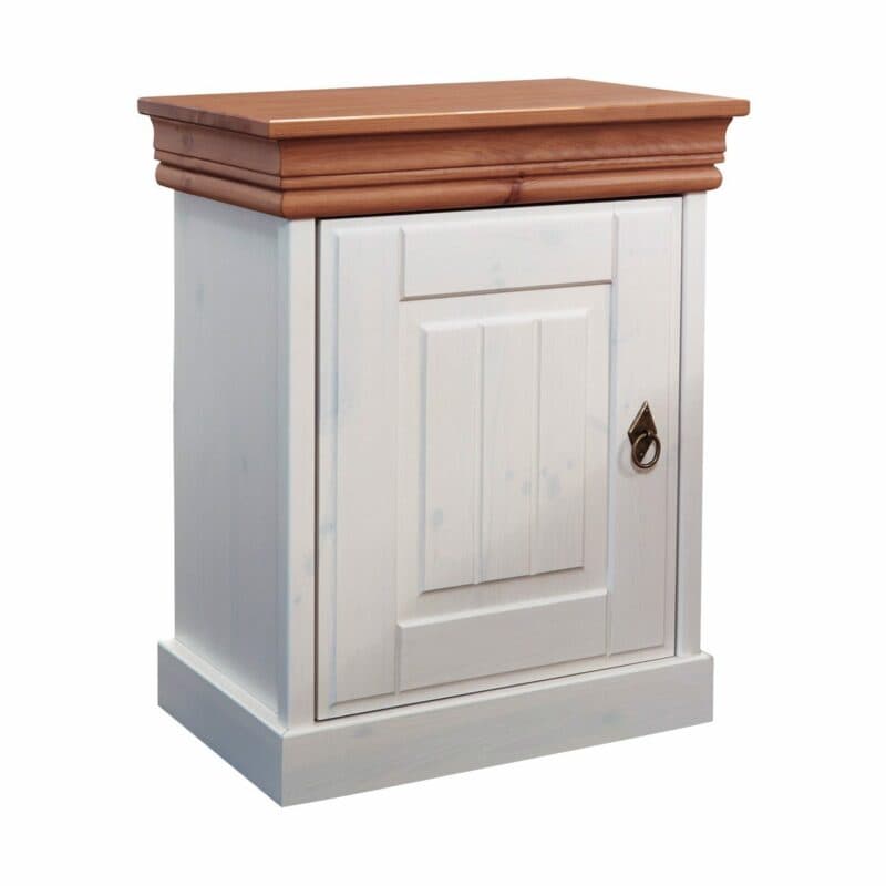 Trendstore Gaius Nachtkommode in Kiefer massiv weiß gewachst und Ablage in Honigfarben.