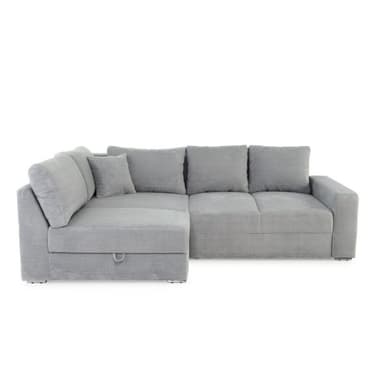 Trendstore Janis Ecksofa in Bezug Cord hellgrau inkl. Rücken- und Zierkissen, Ottomane rechts oder links montierbar.