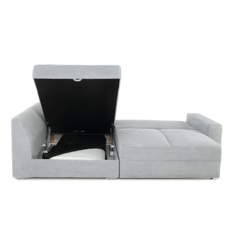 Trendstore Janis Ecksofa in Bezug Cord hellgrau inkl. Schlaffunktion mit Kaltschaumtopper und Bettkasten.