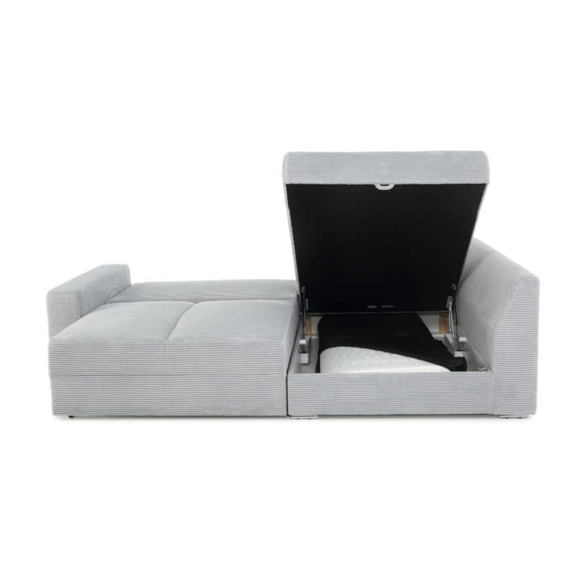 Trendstore Janis Ecksofa in Bezug Cord hellgrau inkl. Schlaffunktion mit Kaltschaumtopper und Bettkasten.