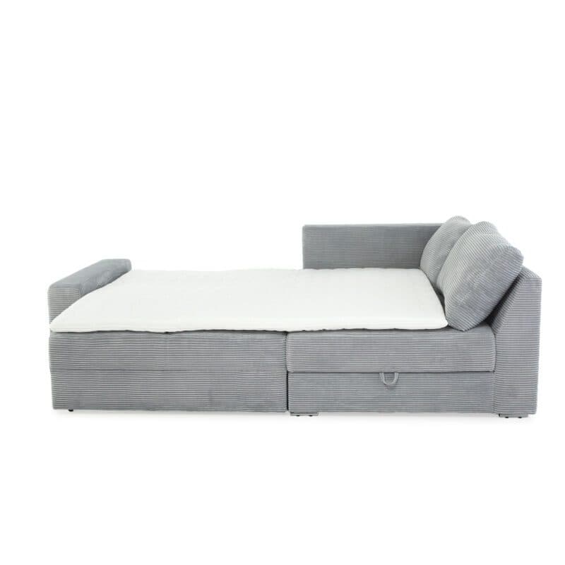 Trendstore Janis Ecksofa in Bezug Cord hellgrau inkl. Schlaffunktion mit Kaltschaumtopper und Bettkasten.