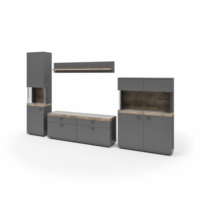 Set one by Musterring Lancaster Wohnwand in Anthrazit, mit Türanschlag links