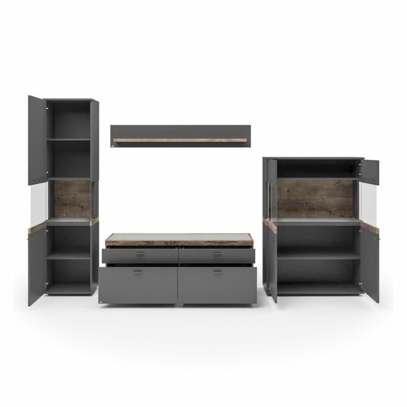 Set one by Musterring Lancaster Wohnwand in Anthrazit, mit Türanschlag links - offen