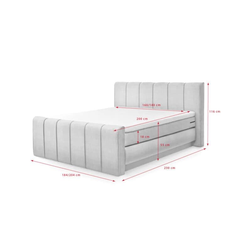 set one by Musterring Fairfield Boxspringbett mit klappbarem Bettkasten und Fußteil - Skizze mit Maßen