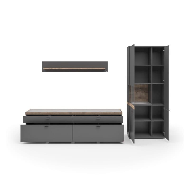 Set one by Musterring Lancaster Wohnwand in Anthrazit mit Glaseinsatz links - offen