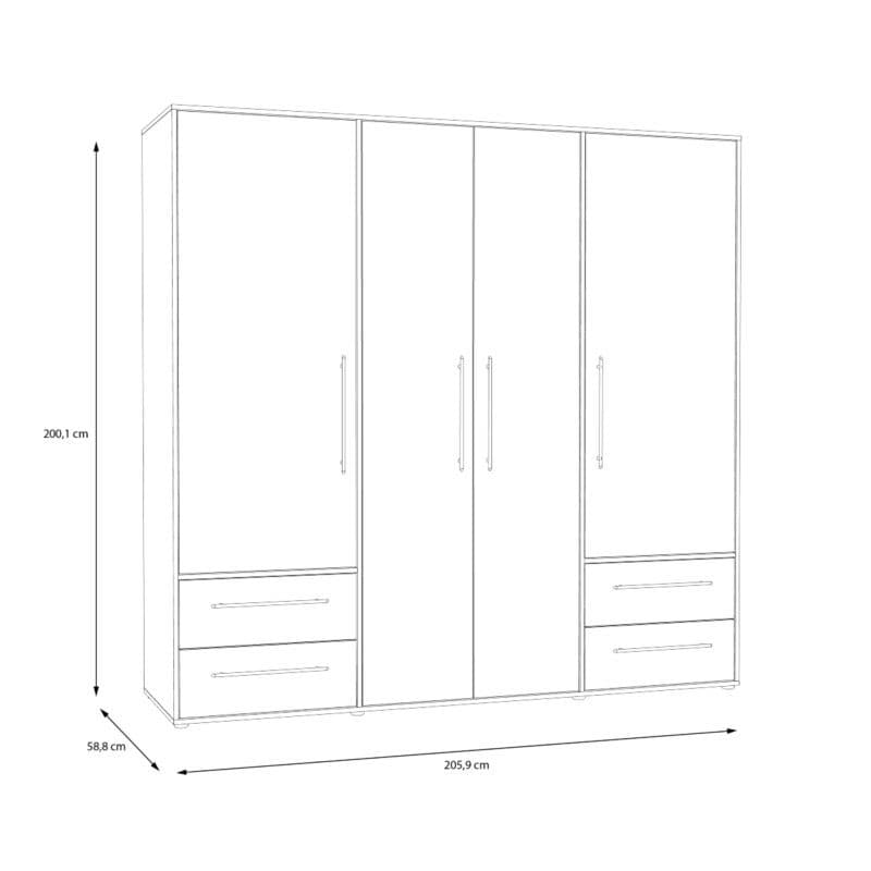 Trendstore Fathie Drehtürenschrank, Maßskizze.