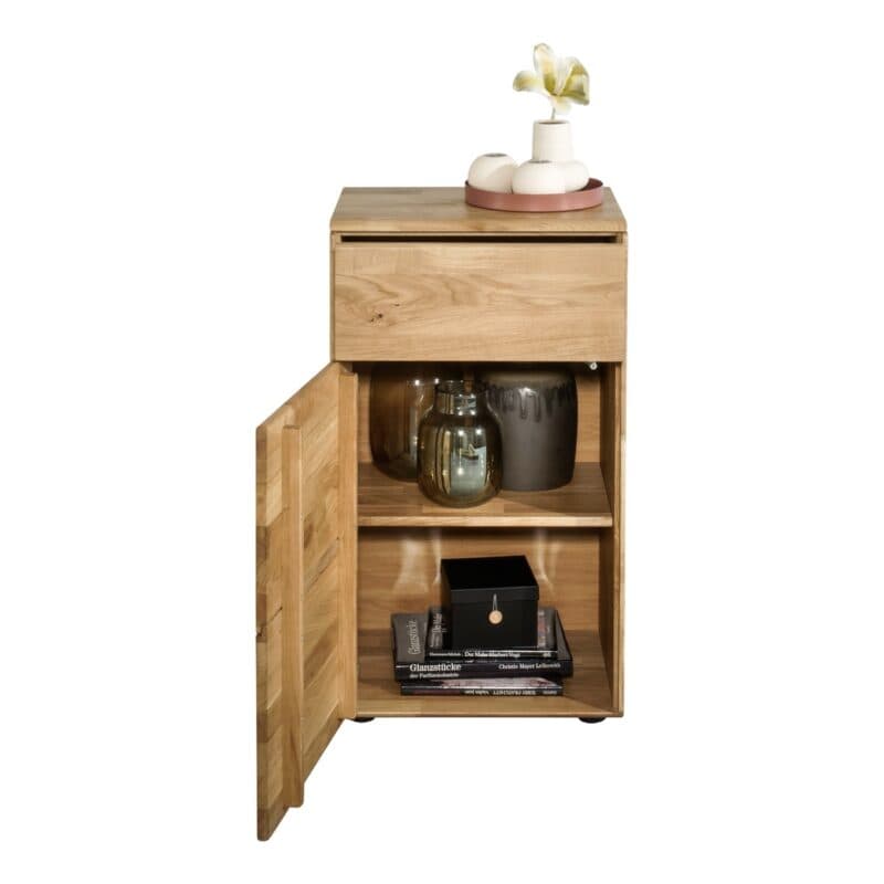 Liadomo Genf Kommode I aus Wildeiche massiv geölt mit 1 Tür und 1 Schubkasten, offen