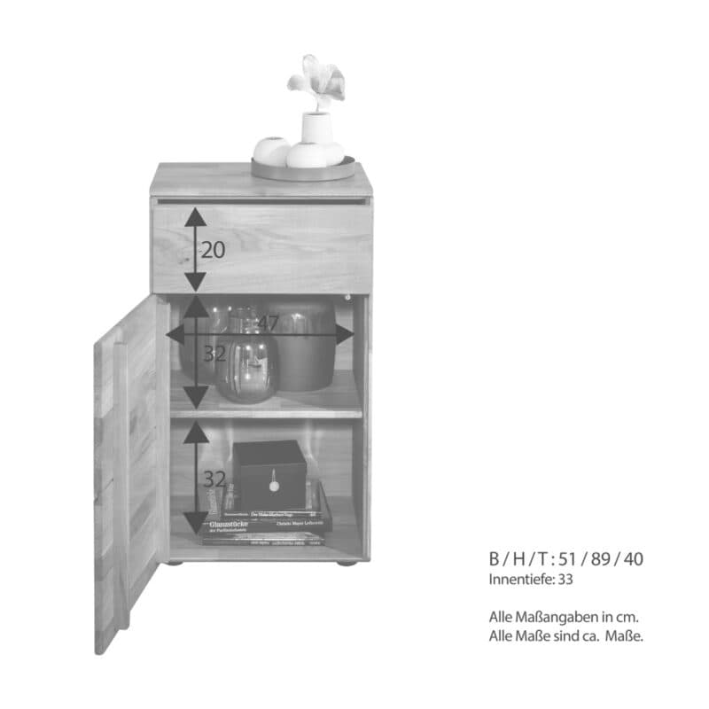 Liadomo Genf Kommode I mit 1 Tür und 1 Schubkasten, Maße.