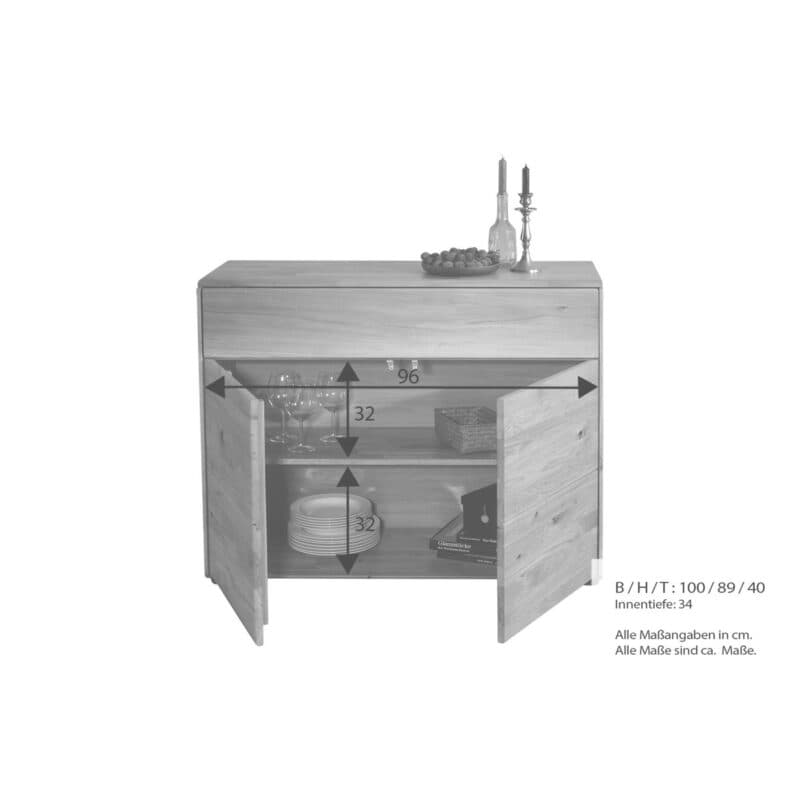 Liadomo Genf Kommode II mit 2 Türen und 1 Schubkasten, Maße.