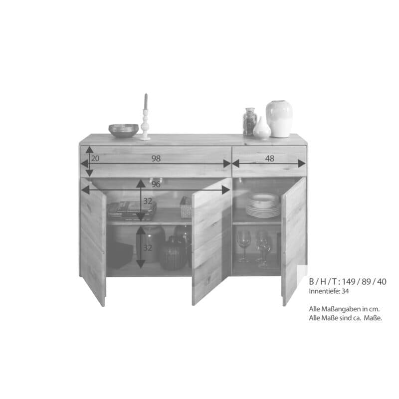 Liadomo Genf Kommode III mit 3 Türen und 2 Schubkästen, Maße.