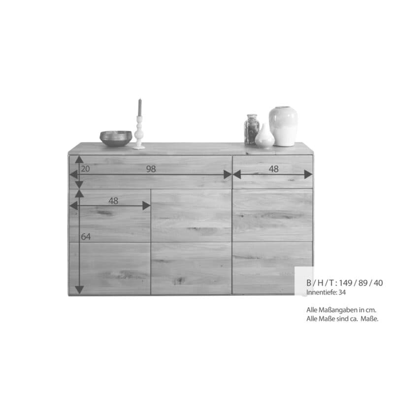 Liadomo Genf Kommode III mit 3 Türen und 2 Schubkästen, Maße.