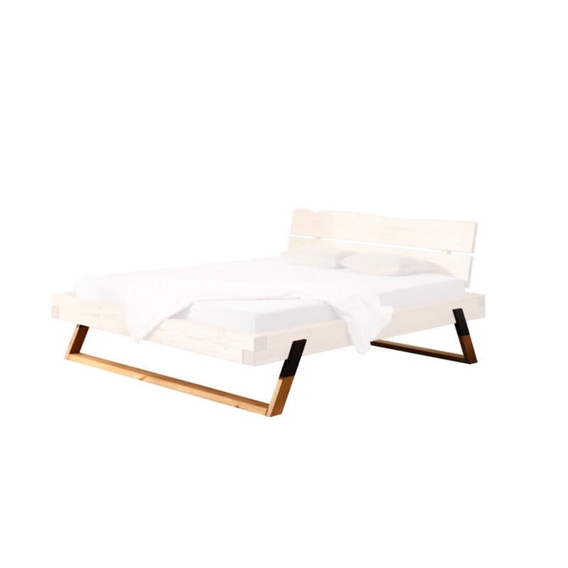 Greenfield Balkenbett mit Holzkufe Kiefer massiv und Absetzung Metall anthrazit – Detail Kufe