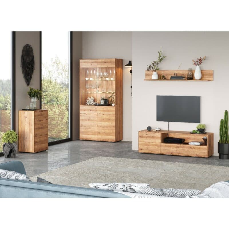 Liadomo Genua Kommode I aus Wildeiche massiv geölt mit 1 Tür und 1 Schublade – Wohnbeispiel