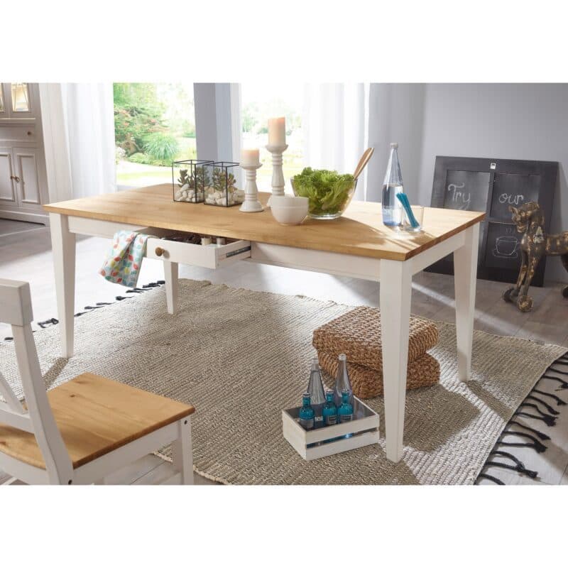 Liadomo Göteborg Esstisch in Weiß - Wohnbeispiel, Schublade offen