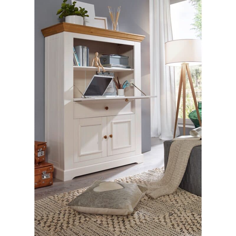 Liadomo Göteborg Sekretär aus Kiefer massiv weiß gewachst – Wohnbeispiel.