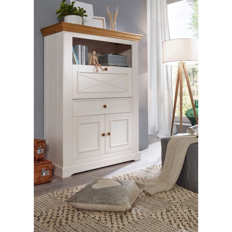 Liadomo Göteborg Sekretär aus Kiefer massiv weiß gewachst – Wohnbeispiel.