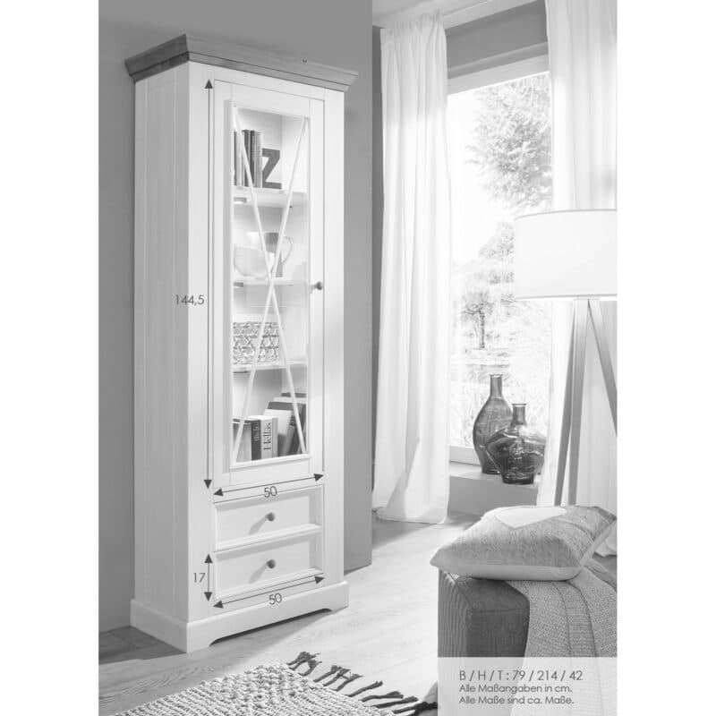 Liadomo Göteborg Vitrine I aus Kiefer massiv weiß gewachst – Maßskizze
