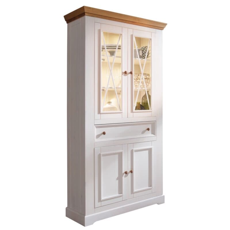 Liadomo Göteborg Vitrine II aus Kiefer massiv weiß gewachst.