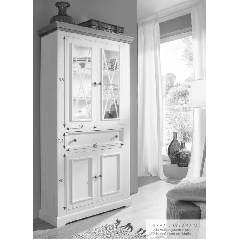 Liadomo Göteborg Vitrine II aus Kiefer massiv – Maßskizze.