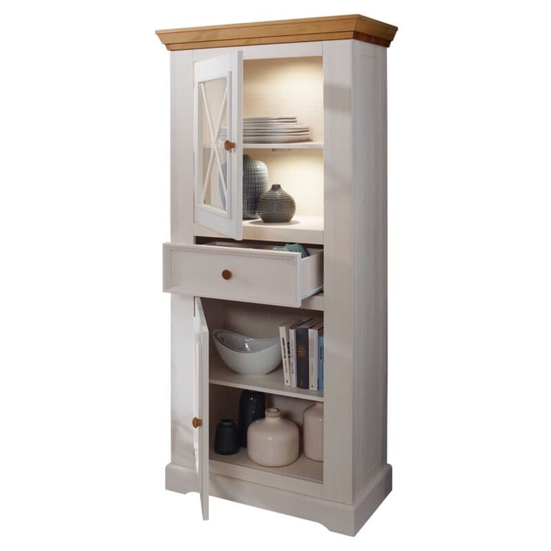 Liadomo Göteborg Vitrine III aus Kiefer massiv weiß gewachst.