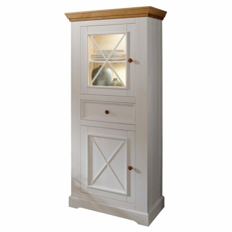 Liadomo Göteborg Vitrine III aus Kiefer massiv weiß gewachst.