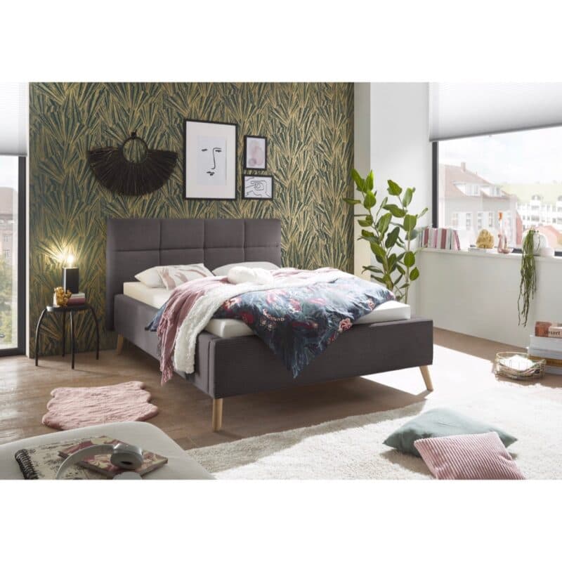 Set One Cary Polsterbett Bezug Cord Poso 22 grau und Holz eichefarbig - Wohnbeispiel