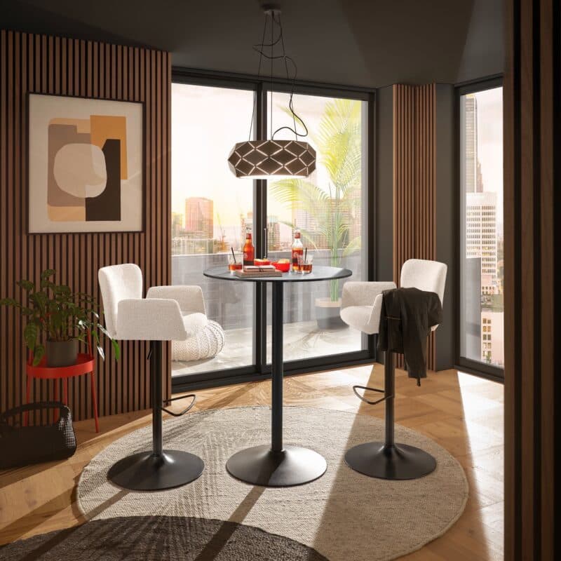 set one by Musterring Salinas Barhocker in Bouclé Creme – Wohnbeispiel