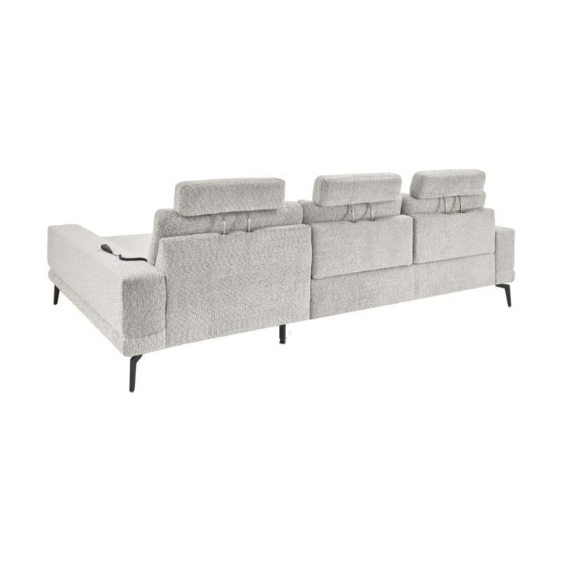 Set one by Musterring SO 3600 Ecksofa in Bezug Kama silver, inkl. Kopfstützen, Nierenkissen und motorischem Longchair mit Handschalter, Longchair rechts.