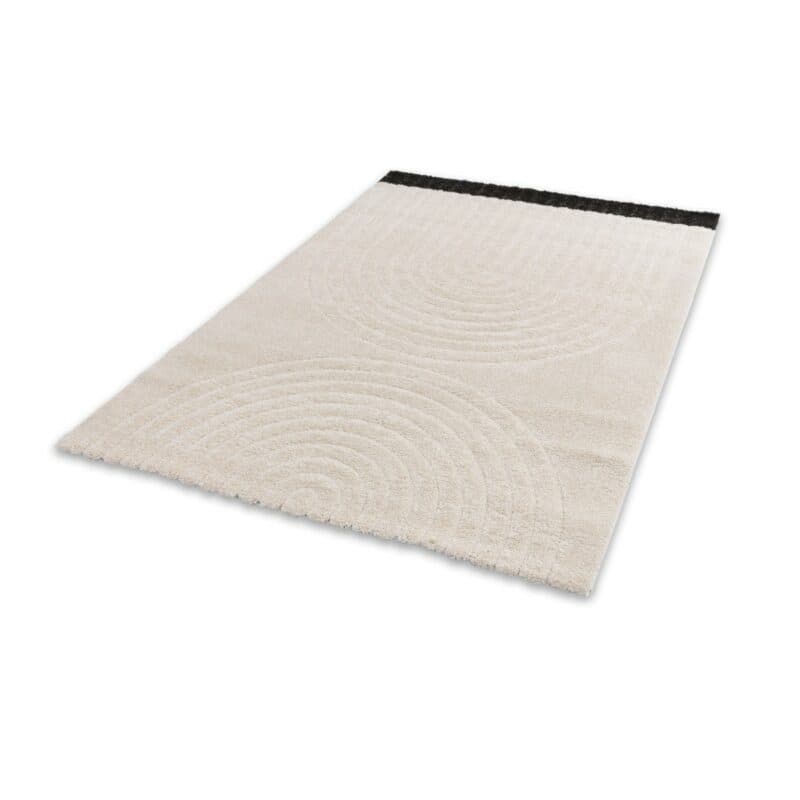 Schöner Wohnen Kollektion Winsome Teppich mit rundem Linien-Muster in Creme - Vollansicht schräg