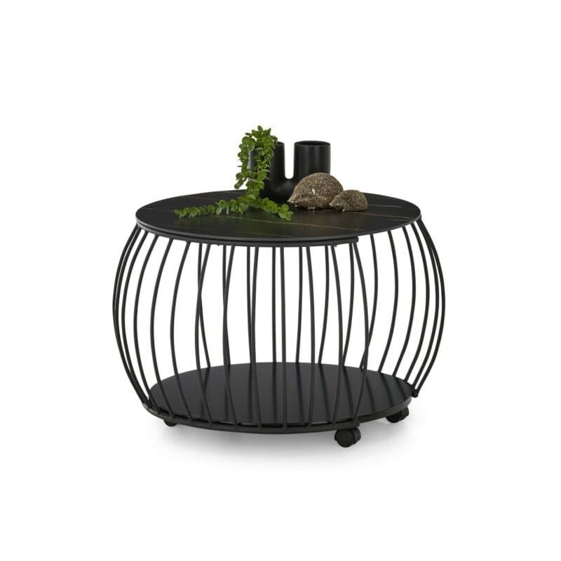 Trendstore Macau Couchtisch mit Platte aus gesintertem Stein und Rollen, klein
