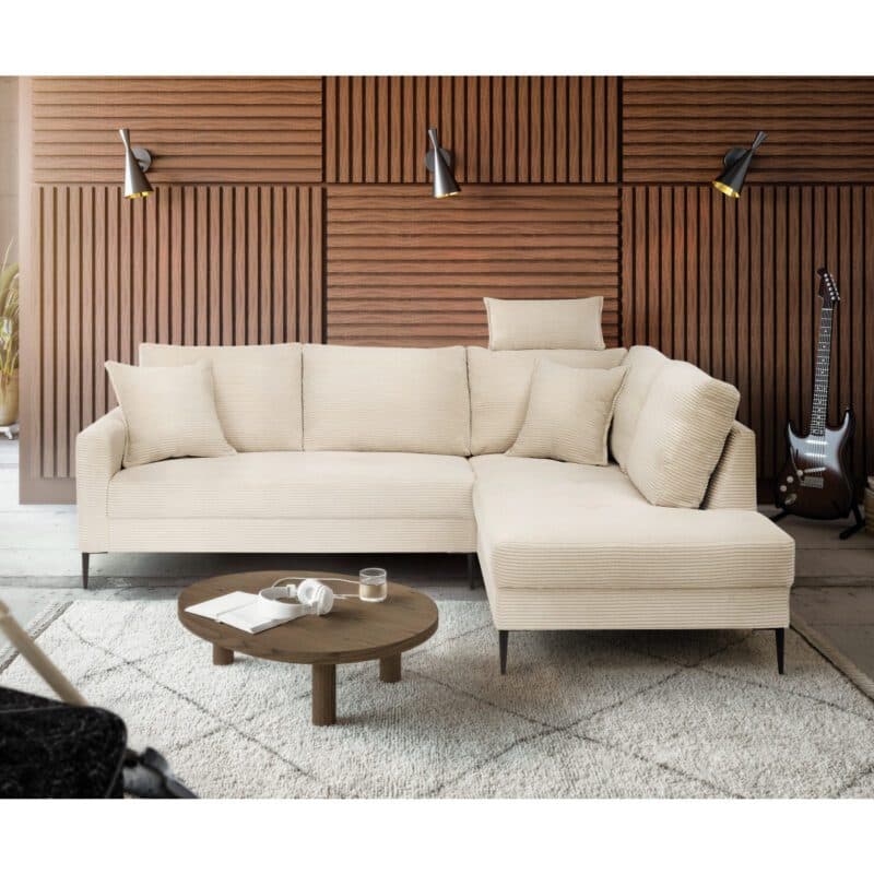 Trendstore Hilary Ecksofa in Bezug Cord Zoom cream - Umbauecke rechts - Wohnbeispiel
