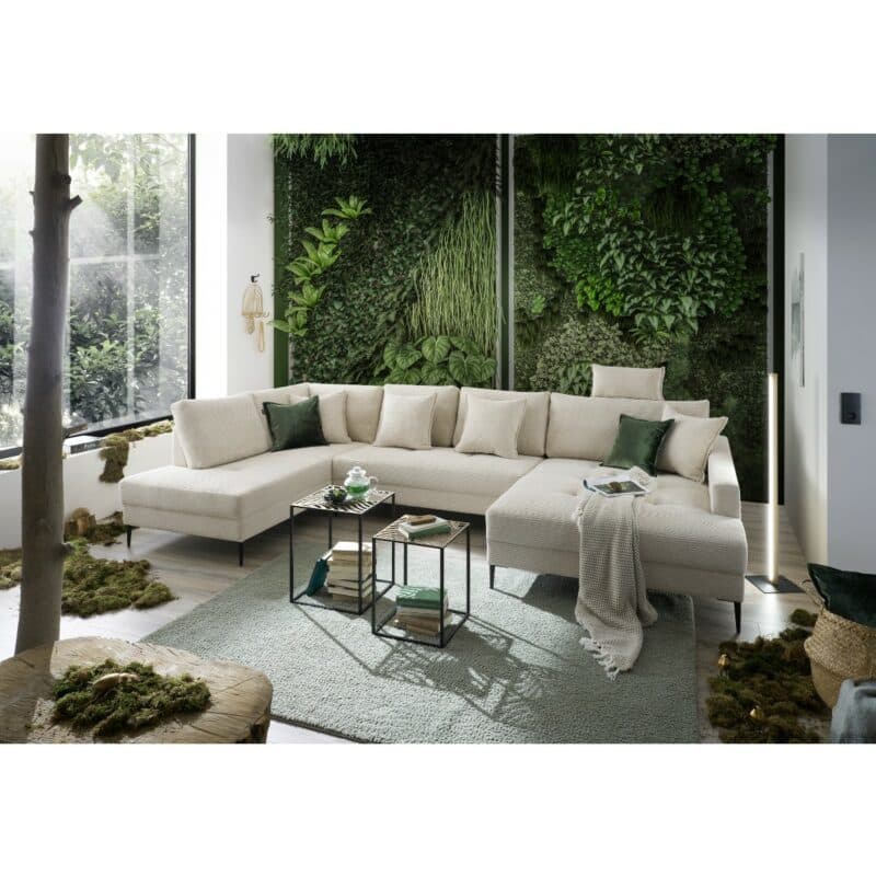 Trendstore Hilary Wohnlandschaft in Bezug Cord Zoom cream - Ottomane links - Wohnbeispiel