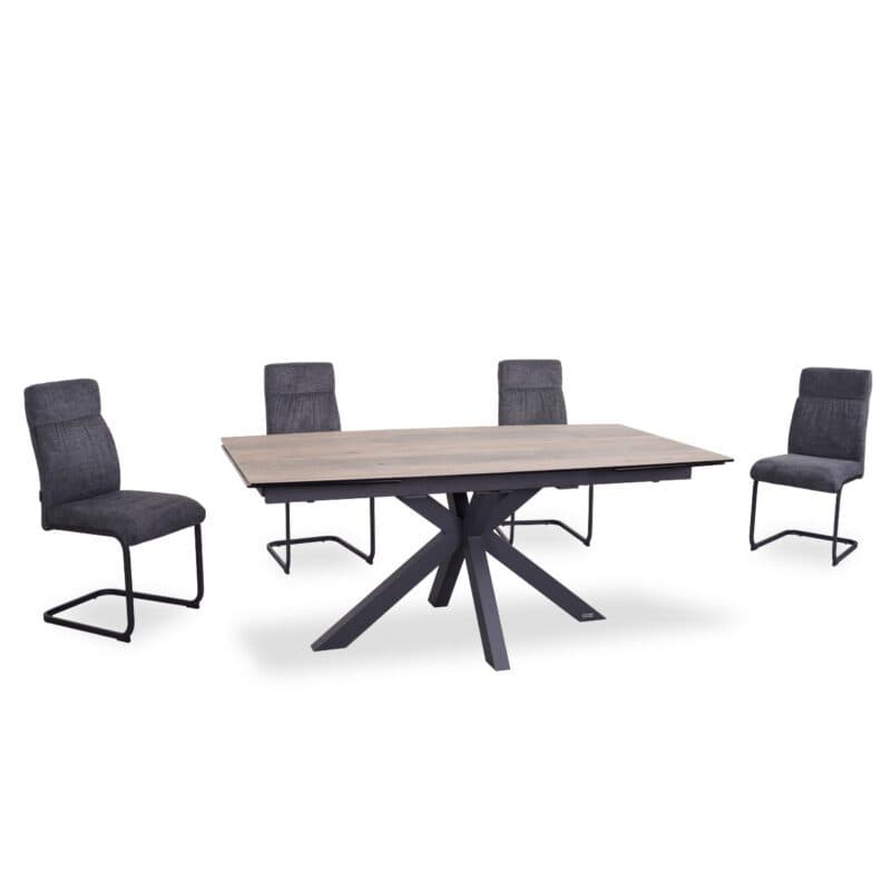 Trendstore Melania & Maida Essgruppe mit vier Freischwingern in Bezug Brego anthrazit