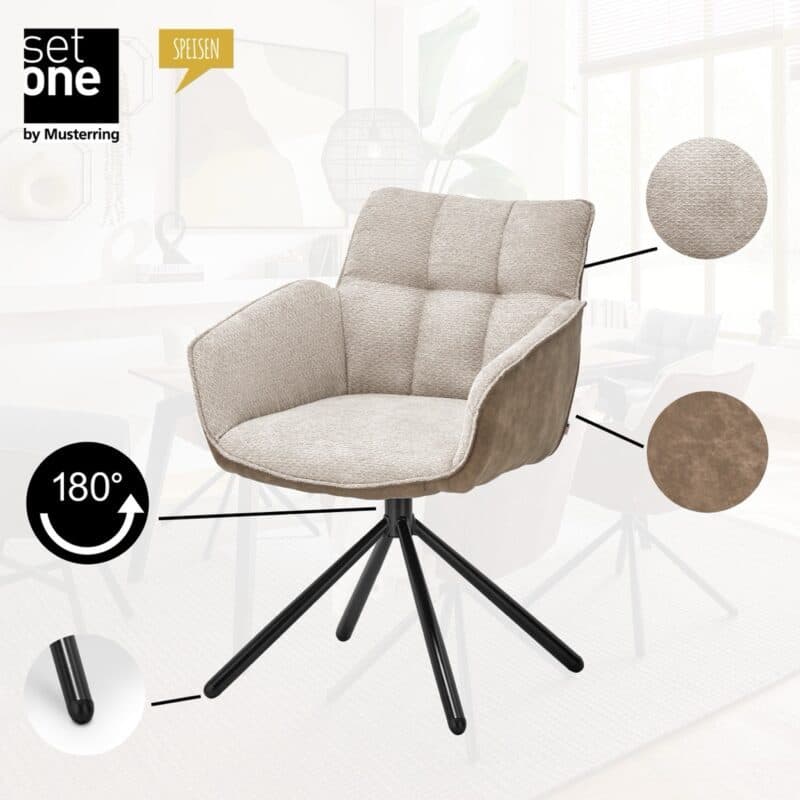 set one by Musterring Frisco Schalensessel in Bi-Color Bezug Cowboy taupe | Retro Bliss taupe mit Stativgestell – Detail Farbe und Material