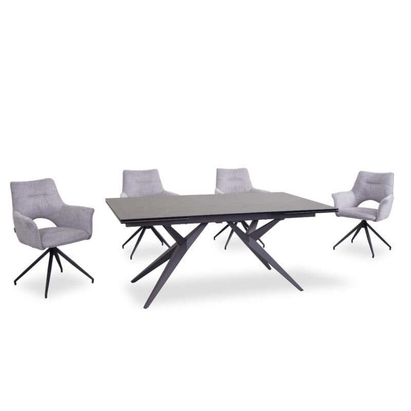 Trendstore Michela & Maleen Essgruppe mit Auszugstisch und vier Stühlen in Bezug Belfast hellgrau