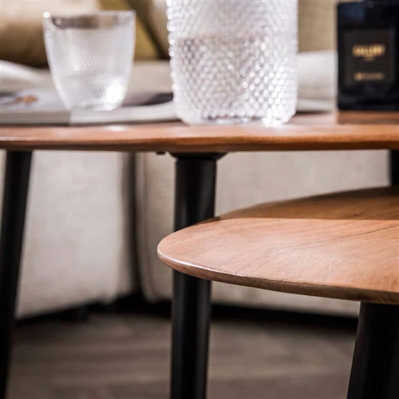 Liadomo Zofia Couchtisch im 2er Set mit organisch geformter Platte aus Akazienholz - Wohnbeispiel im Detail